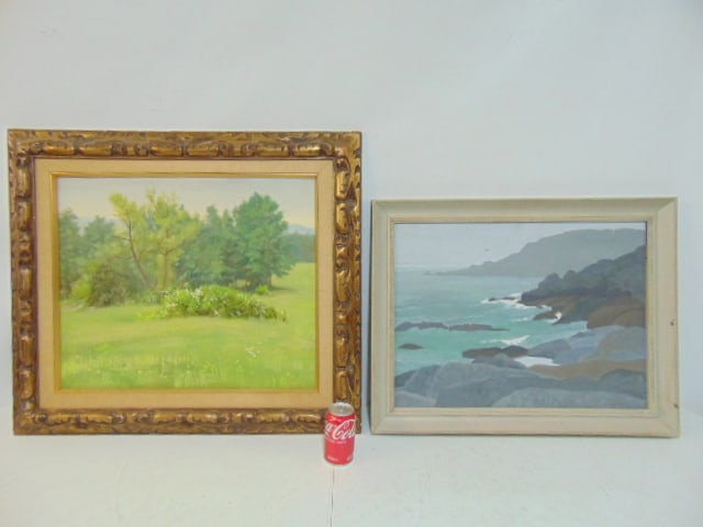 2 paintings by Robert Angelock, landscape with shrub, signed Robert Angeloch, oil on canvas, with (1 of 9)