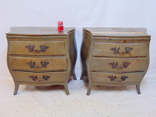 Pair triple drawer painted bombay chests, in green somewhat distressed paint, chests are 33.75" (1 of 5)