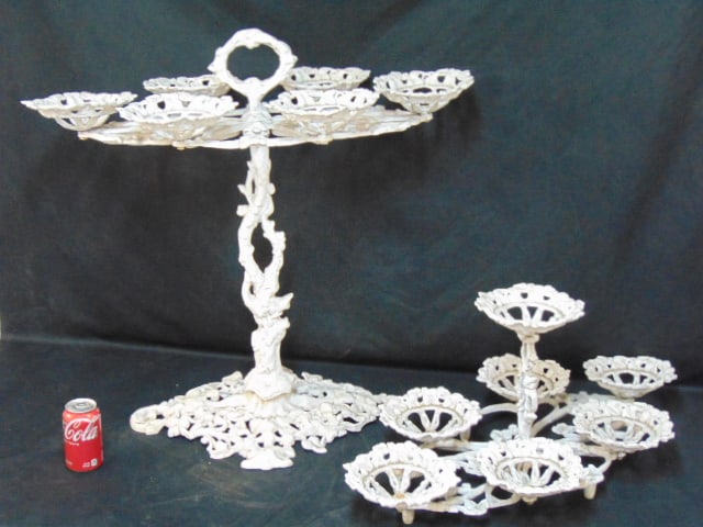 Cast aluminum faux bois style plant stands, one standing, other table top, standing planter is 30" (1 of 8)