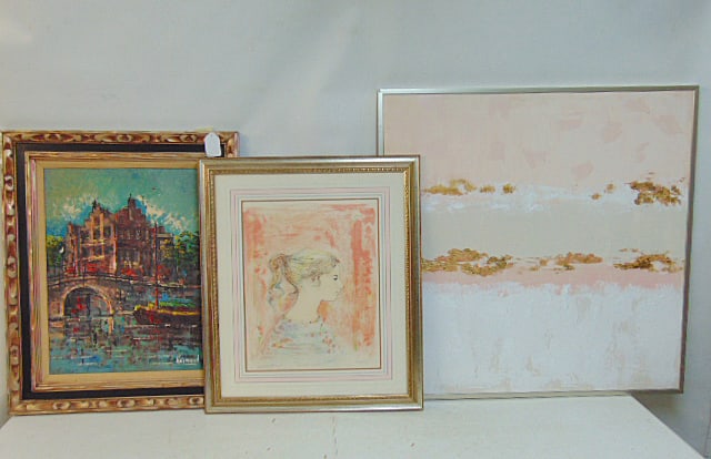 3 paintings, oil, Amsterdam scene, signed Raimond, oil on canvas (on reverse, "painted in Holland", (1 of 10)