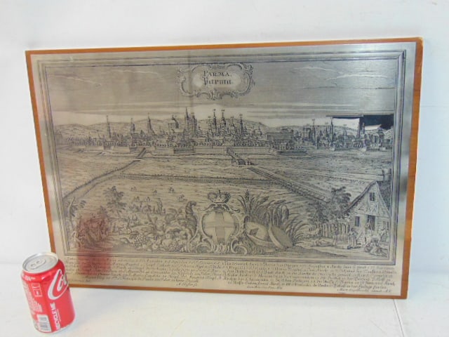 Steel engraving plate, "Parma", mounted on wood panel. 16.5" by 24.5" (1 of 5)