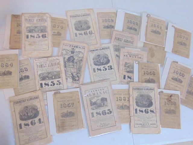 Large lot early almanacs, 19th Century, Phinney's Calendar, Westen Almanac, Farmers Almanac, more (1 of 6)