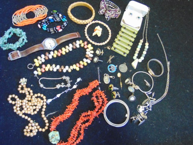 Collection of Jewelry to include costume, sterling, branch coral turquoise necklace, and two fashion (1 of 5)