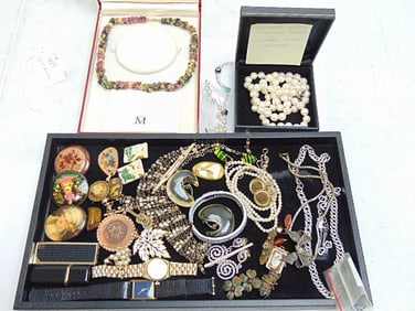 Lot of jewelry, costume, fashion watches, Victoria Wieck cultured pearl necklace w/ sterling silver