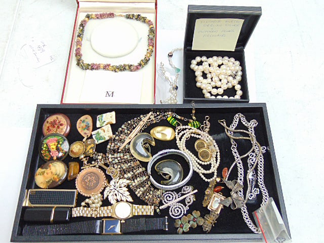 Lot of jewelry, costume, fashion watches, Victoria Wieck cultured pearl necklace w/ sterling silver (1 of 7)