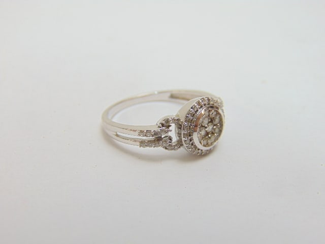 Jewelry. 14kt white gold diamond ring, 3.70 grams, size 9, contemporary ring, hallmark 14kt, cluster (1 of 5)