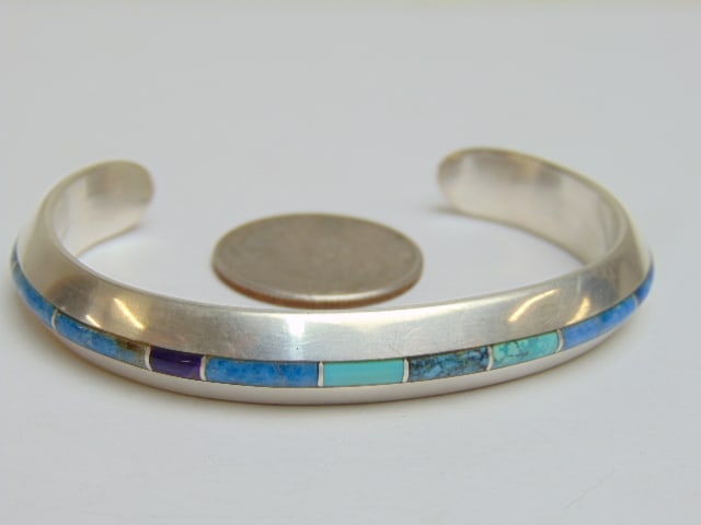 Jewelry. Royen sterling silver inlaid cuff/bracelet Native American Navajo, turquoise, hallmark (1 of 5)