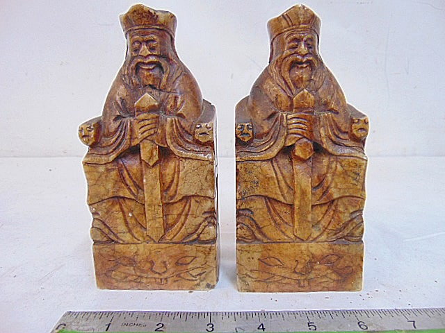 Pair Chinese carved soapstone of figures, warriors, holding swords, height is 6.5" (1 of 4)