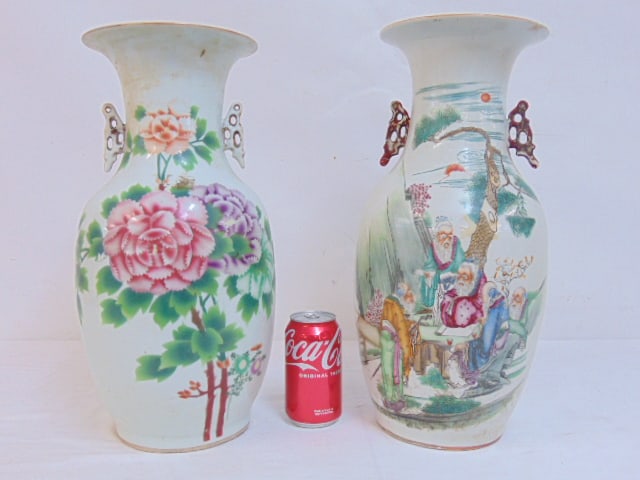 Two large Chinese porcelain vases, floral decorated with calligraphy on back & vase decorated with (1 of 7)