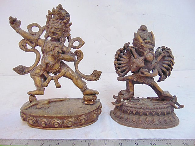 2 Tibetan deity sculptures in brass, Ashtadhatu or Mahakala statue, 9.25" tall & Tibet bronze (1 of 7)