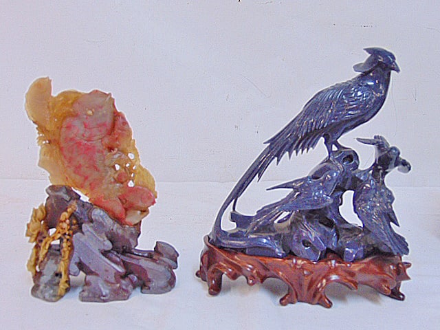 2 hardstone carvings, fish & bird, bot in original box, fish is 6.5" tall, bird on stand is 7.5" (1 of 5)