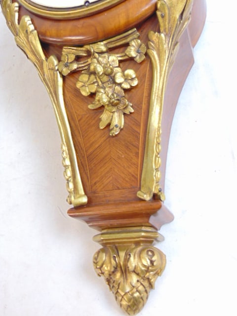 Mathieu Planchon French wall clock, inlaid case with bronze trim, decorations, enameled dial, marked - 3