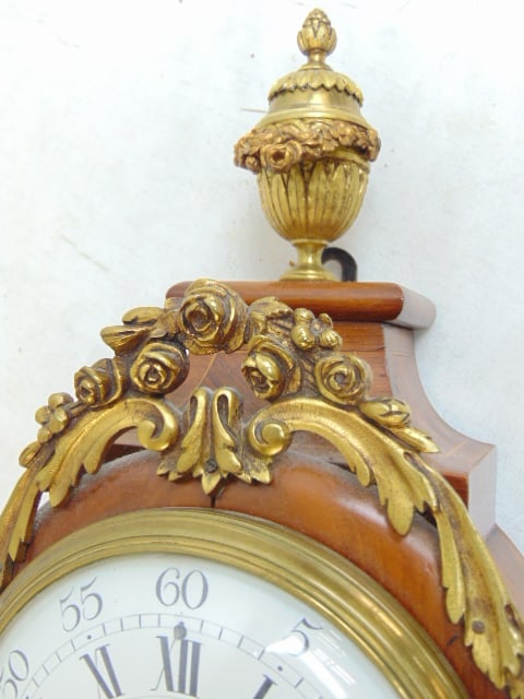Mathieu Planchon French wall clock, inlaid case with bronze trim, decorations, enameled dial, marked - 4