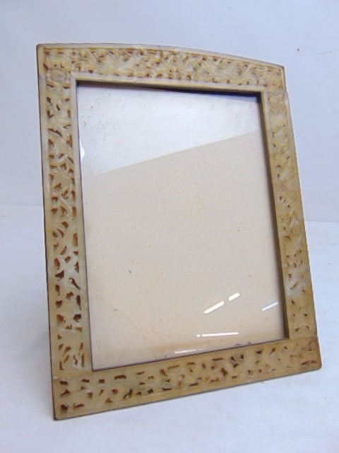 Framed with carved Jade border, floral & dragon carved, framed is 10.5" tall, 8" wide, few minor (1 of 9)