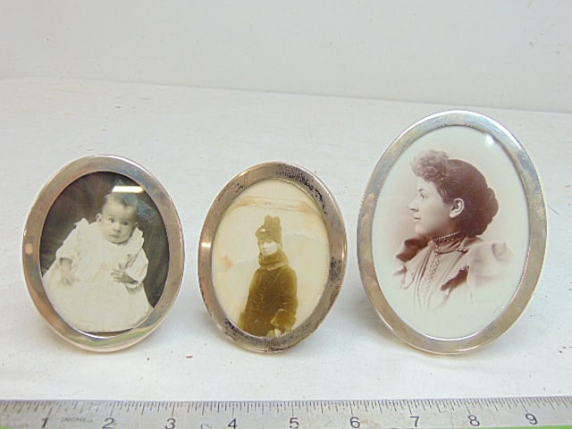 3 oval Tiffany & Co sterling frames, Tiffany Makers, Sterling, pair of frames are 3.75" by 2 7/8" & (1 of 7)