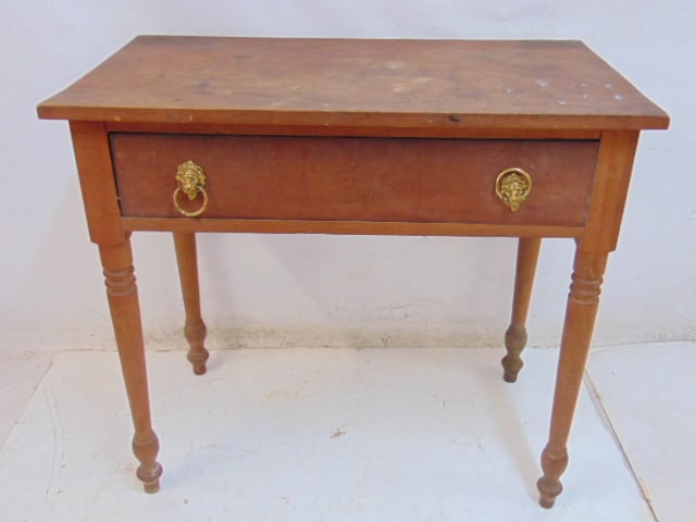 Cherry country work table, stand, single drawer, drawer has replaced bottom, stand is 32" by 18", (1 of 3)