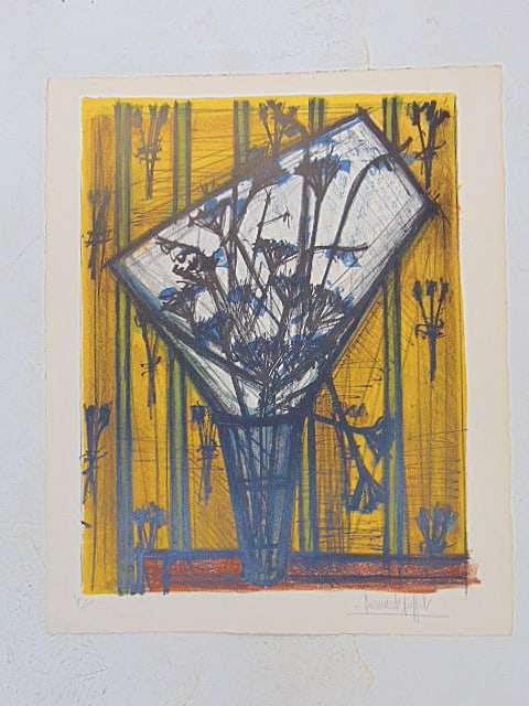 Bernard Buffet signed lithograph, flowers in vase, 22" by 18" (1 of 4)