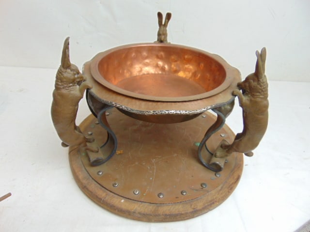 Rare Joseph Heinrich "Rabbit"copper & silver chafing dish, hammered copper with silver trim, dish - 11