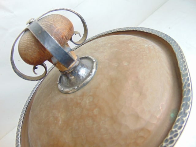 Rare Joseph Heinrich "Rabbit"copper & silver chafing dish, hammered copper with silver trim, dish - 12