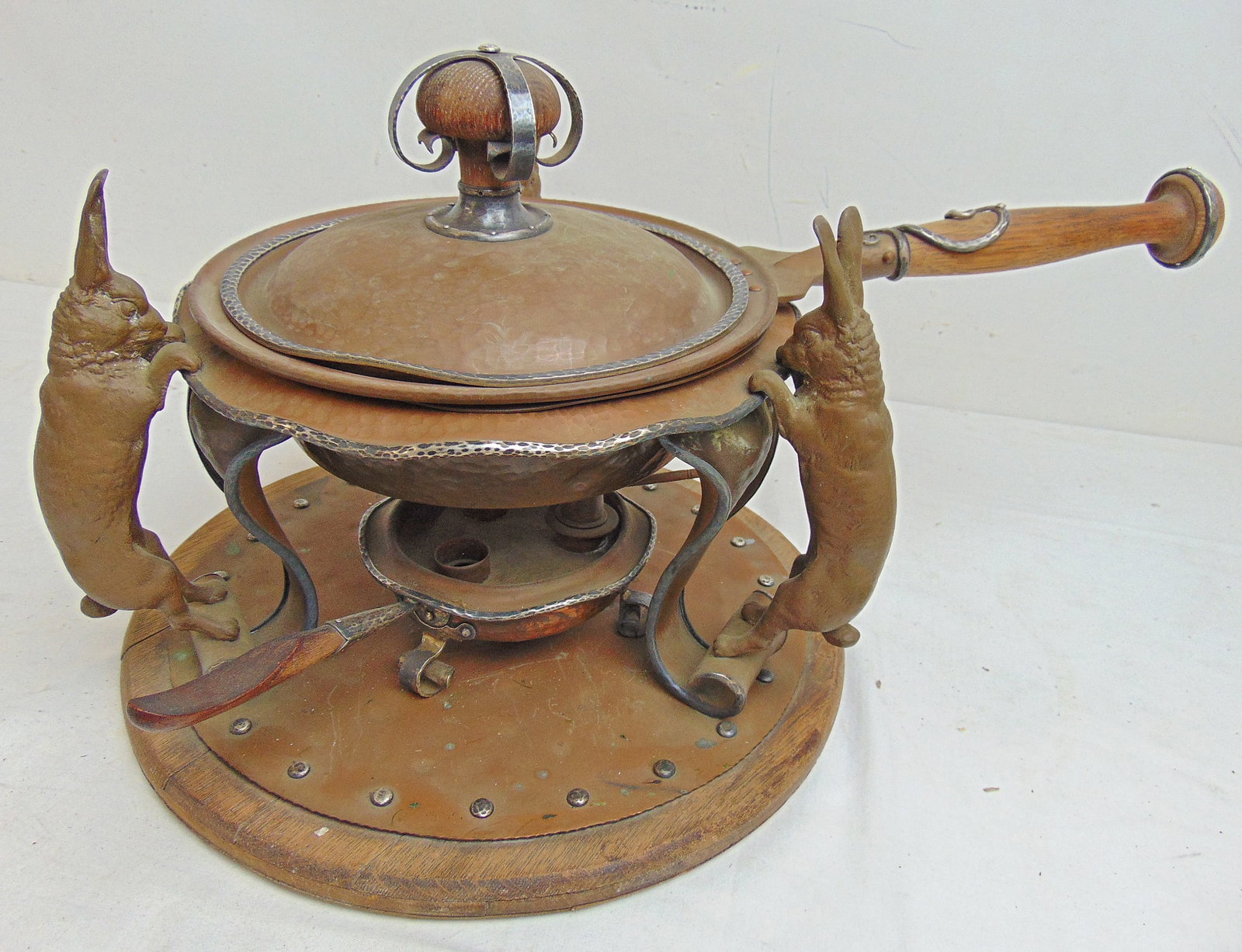 Rare Joseph Heinrich "Rabbit"copper & silver chafing dish, hammered copper with silver trim, dish (1 of 12)