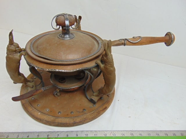 Rare Joseph Heinrich "Rabbit"copper & silver chafing dish, hammered copper with silver trim, dish - 2