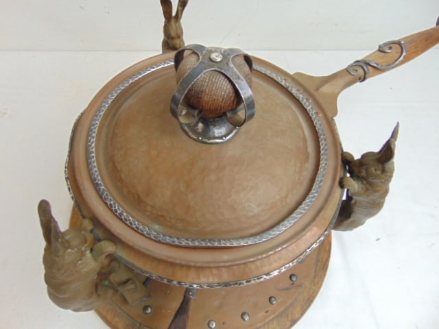 Rare Joseph Heinrich "Rabbit"copper & silver chafing dish, hammered copper with silver trim, dish - 3