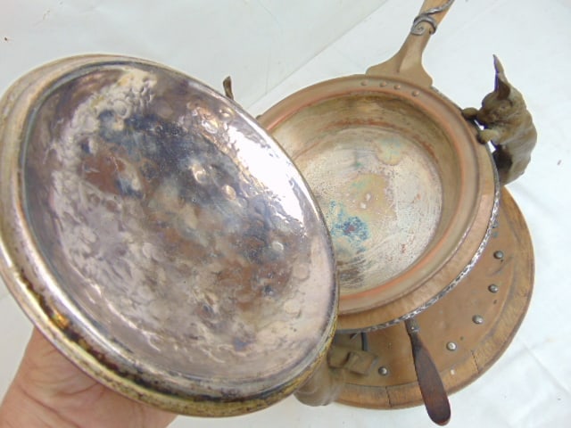 Rare Joseph Heinrich "Rabbit"copper & silver chafing dish, hammered copper with silver trim, dish - 4