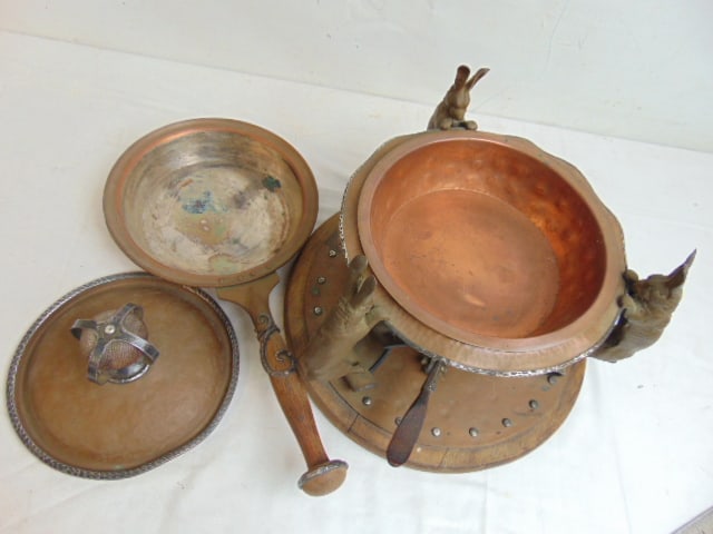 Rare Joseph Heinrich "Rabbit"copper & silver chafing dish, hammered copper with silver trim, dish - 5