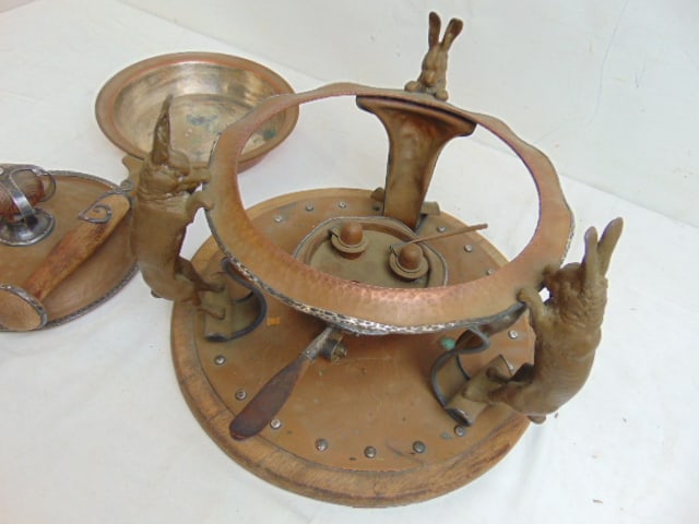 Rare Joseph Heinrich "Rabbit"copper & silver chafing dish, hammered copper with silver trim, dish - 6