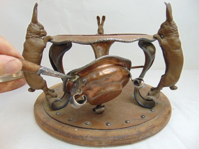 Rare Joseph Heinrich "Rabbit"copper & silver chafing dish, hammered copper with silver trim, dish - 7