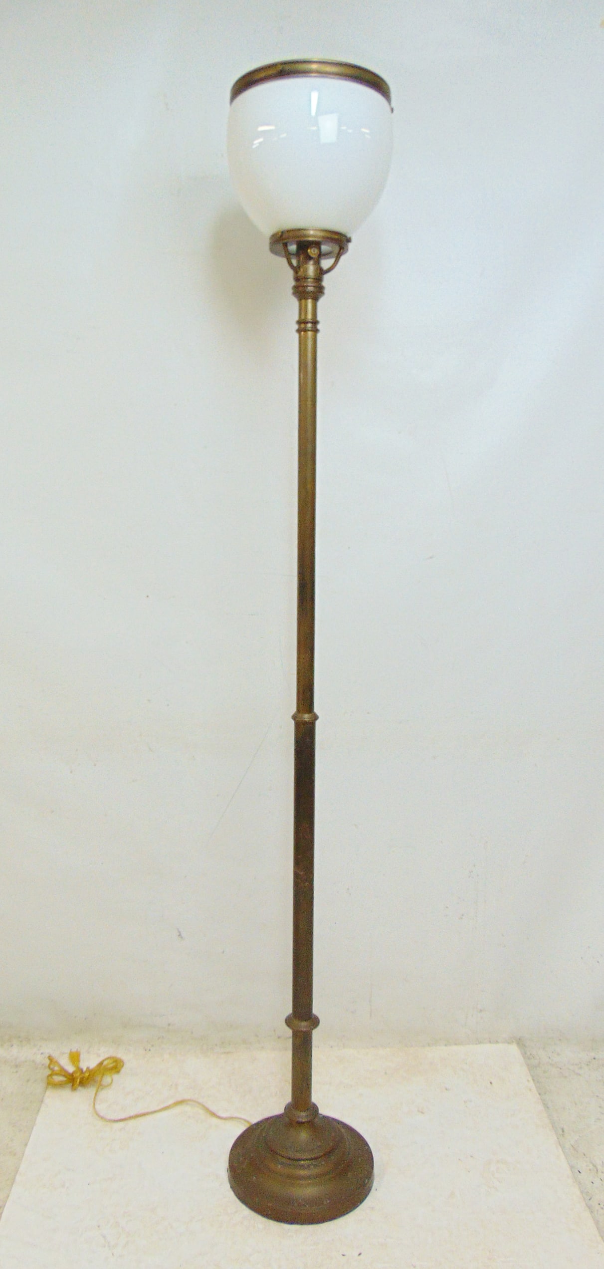 Brass floorlamp with milk glass shade, lamp is 73.5" tall (1 of 4)