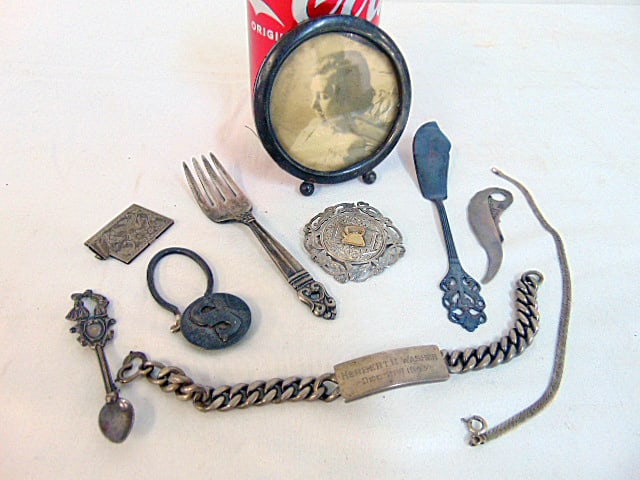 Small lot sterling silver, Royal Danish fork, picture frame, pins, more, see images, 4 troy (1 of 3)