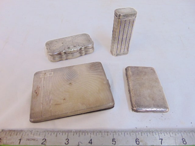 4 sterling silver cases, cigarette & other, includes Birks silver cigarette case, 4 1/8" by 3.25", (1 of 5)