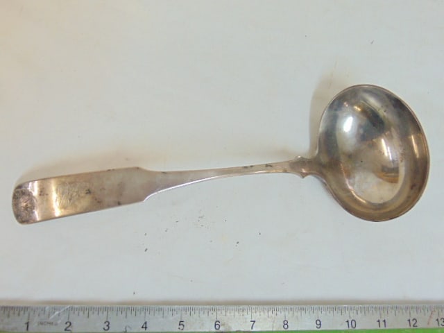 Large coin silver ladle, A Rasch, N Orleans, Anthony Rasch (von Tauffkirchen), circa 1820, 6.5 troy, (1 of 5)