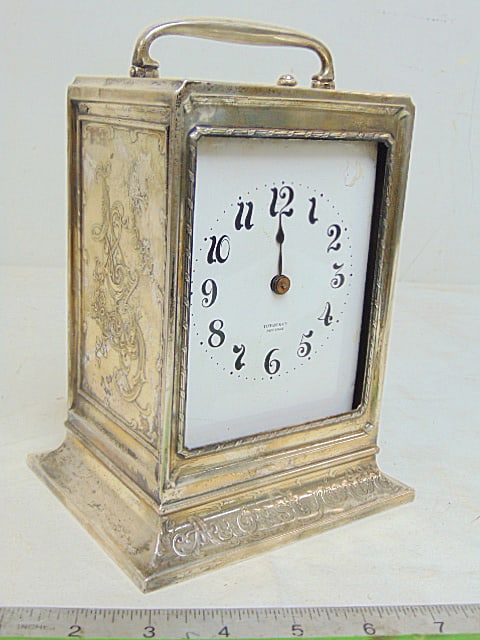 Tiffany & Co clock in sterling silver case, 1/4 repeater & alarm, decorative case, not in working (1 of 11)