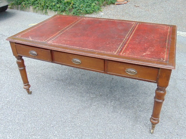 3 drawer English mahogany leather top desk, desk is 61.5" by 37.25", height is 29.25", some (1 of 4)