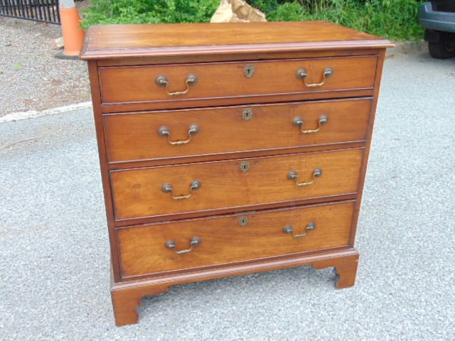 4 drawer antique English mahogany chest, bracket feet, chest is 35.5" by 18.25", height is 37": 4 drawer antique English mahogany chest, bracket feet, chest is 35.5" by 18.25", height is 37"