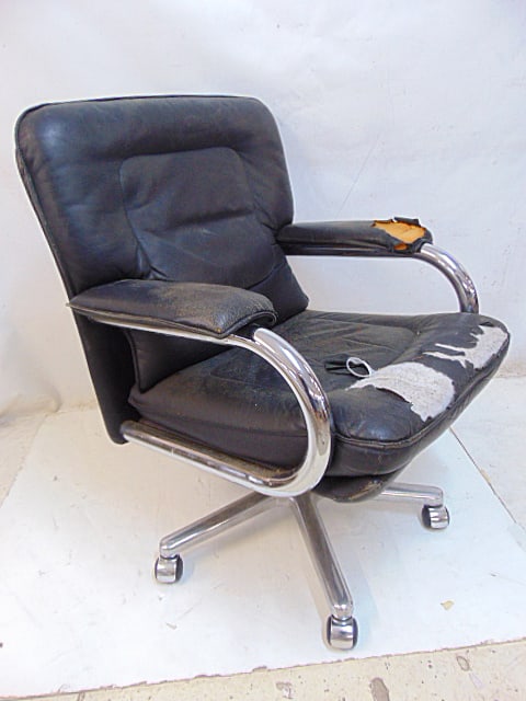 Frank Mariani office chair, chrome & leather swivel chair, leather ripped on armrest and seat, as (1 of 5)