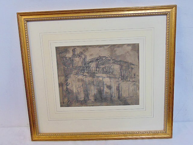 Drawing, New Orleans street scene, John (Jack) Long, pen & wash drawing, 8" by 10.5", framed size is (1 of 4)