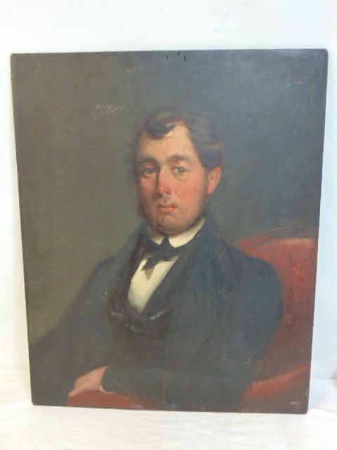 Portrait of a gentleman, unsigned, oil on wood panel, 30" by 24 3/8": Portrait of a gentleman, unsigned, oil on wood panel, 30" by 24 3/8"