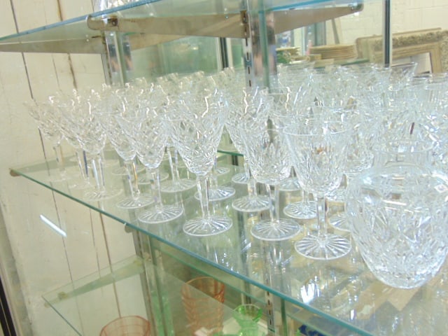 Large lot Waterford cut glass stemware, plus two small vases & decanter with stopper, 26 stems (plus (1 of 5)