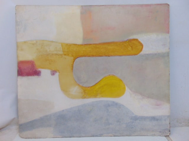 Painting, abstract, Bob Boernstein yellow, white, oil on Masonite, 42" by 48" (1 of 3)