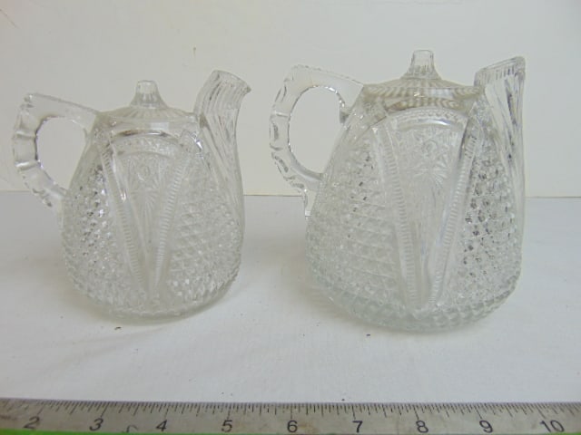 2 prohibition era "rum jugs", pressed glass, height is 5.25" & 6", good condition (1 of 6)