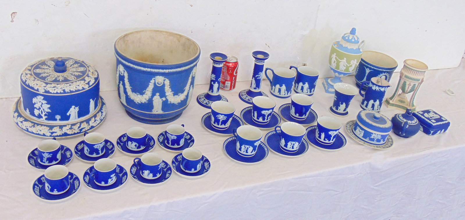 Large collection of Wedgwood & Jasperware, includes covered cake dome, large planter or jardiniere, (1 of 18)