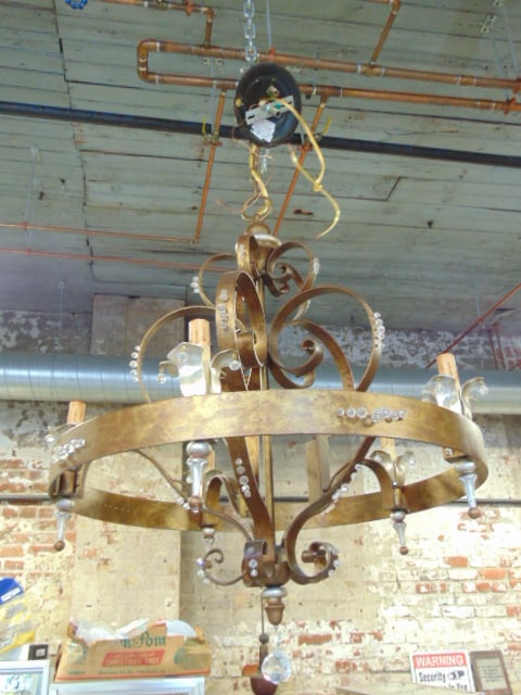 Currey & Company iron chandelier with applied crystals, ring form, 5 sockets, diameter is 25", (1 of 4)