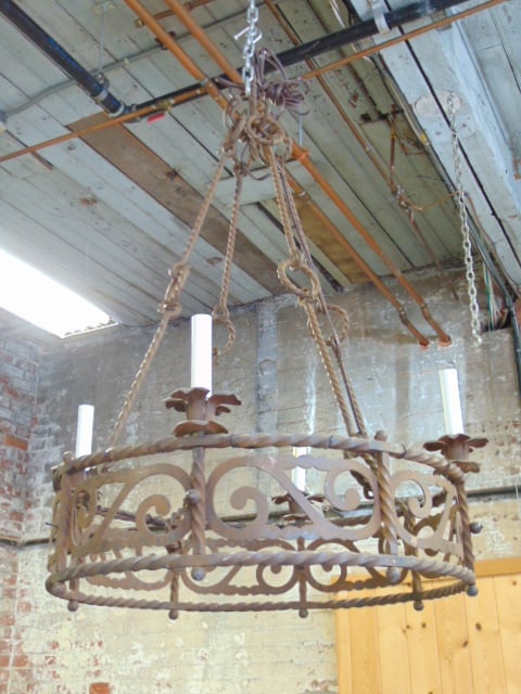 Iron hanging fixture, ring style chandelier with iron linked chains, diameter is 22", height is 32" (1 of 5)