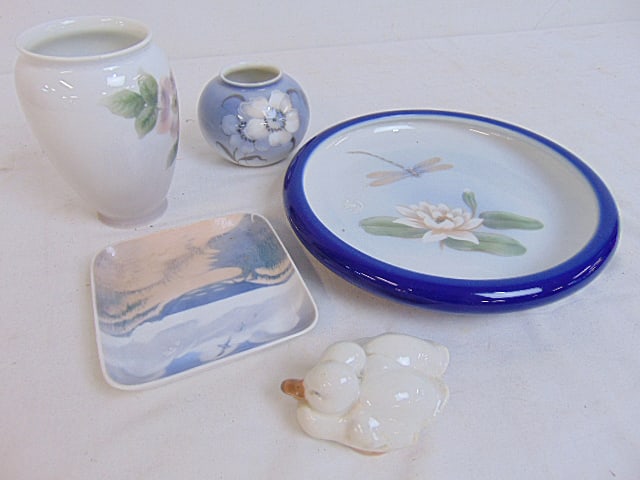 Royal Copenhagen porcelain lot, 5 pieces, includes B&G floral decorated vase, 5.25" tall, small (1 of 8)