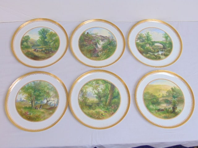 5 decorative porcelain plates, 2 Sevres plates with animal, deer scenes, 10 5/8", two Royal Vienna (1 of 10)