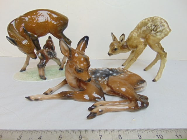 3 porcelain deer figurines, deer & fawn by Rosenthal, 6" by 3.5" base, height is 6", early (1 of 7)