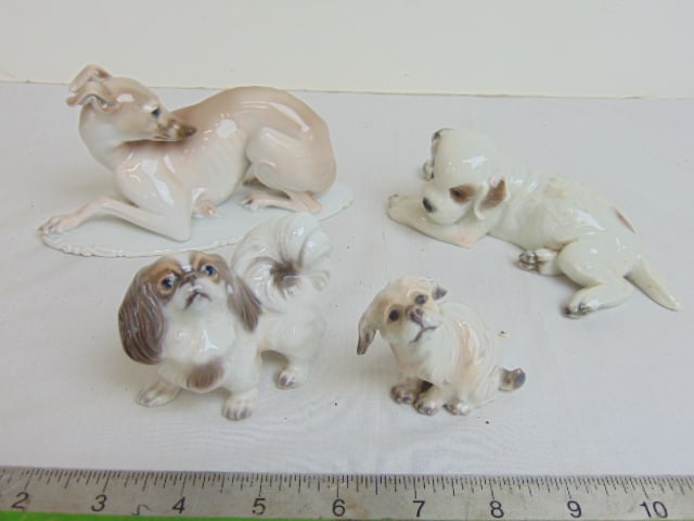 4 porcelain dogs, two by Rosenthal, two small dogs by Dahl Jensen, Rosenthal dogs are 6.5" long, (1 of 8)